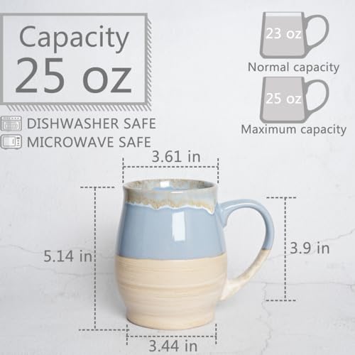 Bosmarlin Extra Large Ceramic Coffee Mug, 25 Oz, Dishwasher and Microwave Safe, Big Oversized Tea Cup, Reactive Glaze (Light Blue)