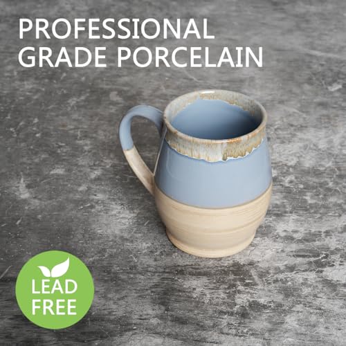 Bosmarlin Extra Large Ceramic Coffee Mug, 25 Oz, Dishwasher and Microwave Safe, Big Oversized Tea Cup, Reactive Glaze (Light Blue)