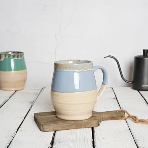 Bosmarlin Extra Large Ceramic Coffee Mug, 25 Oz, Dishwasher and Microwave Safe, Big Oversized Tea Cup, Reactive Glaze (Light Blue)