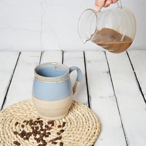 Bosmarlin Extra Large Ceramic Coffee Mug, 25 Oz, Dishwasher and Microwave Safe, Big Oversized Tea Cup, Reactive Glaze (Light Blue)