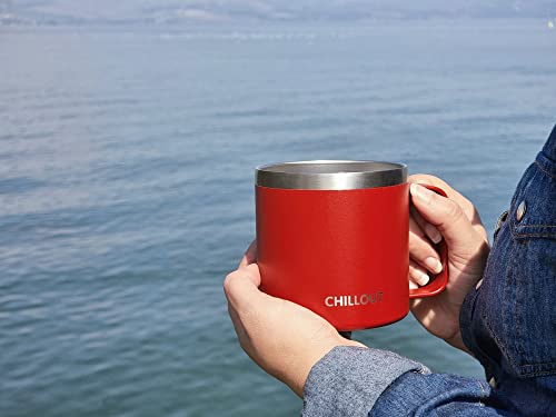 CHILLOUT LIFE Stainless Steel 16 oz Vacuum Insulated Coffee Mug with Handle and Lid, Large Thermal Camping Coffee Mug Cup with Durable Sliding Lid for Men & Women, Keeps your Beverages Hot & Cold