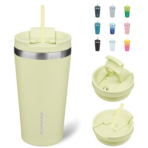 BJPKPK 18oz Insulated Tumbler With lid And Straw Stainless Steel Tumblers Travel Coffee Mug Reusable Thermal Cup,Macaron Green