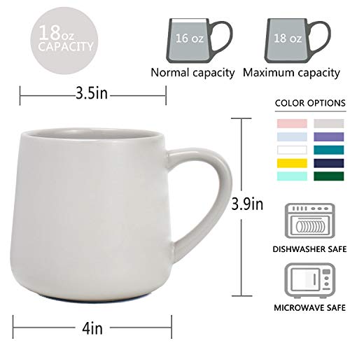 Bosmarlin Large Glossy Ceramic Coffee Mug, Grey Tea Cup for Office and Home, 18 oz, Suitable for Dishwasher and Microwave, 1 Pack (Grey)