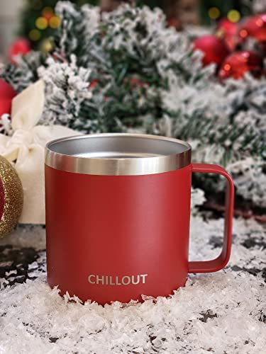 CHILLOUT LIFE Stainless Steel 16 oz Vacuum Insulated Coffee Mug with Handle and Lid, Large Thermal Camping Coffee Mug Cup with Durable Sliding Lid for Men & Women, Keeps your Beverages Hot & Cold