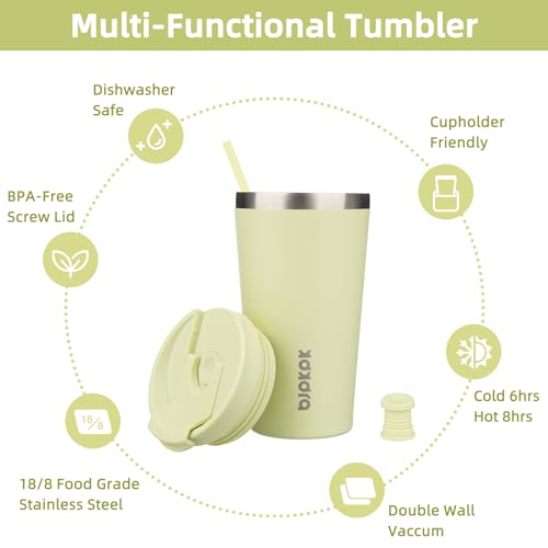 BJPKPK 18oz Insulated Tumbler With lid And Straw Stainless Steel Tumblers Travel Coffee Mug Reusable Thermal Cup,Macaron Green