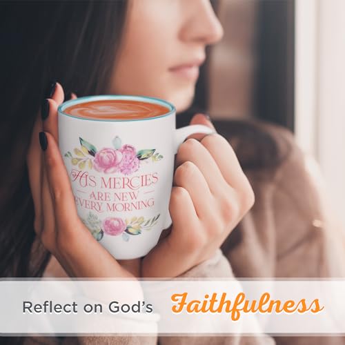 Christian Art Gifts Inspirational Ceramic Coffee & Tea Mug for Women: Mercies are New Every Morning Encouraging Bible Verse, Microwave & Dishwasher Safe Novelty Drinkware, White & Pink Floral 12 oz.