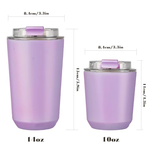 Puraville Insulated Tumblers with Lid, 10 oz Travel Coffee Mug Stainless Steel Vacuum Thermos Cup, 10/14 oz Leak Proof Reusable Double Walled Coffee Tumbler for Iced and Hot Drinks,Lilac