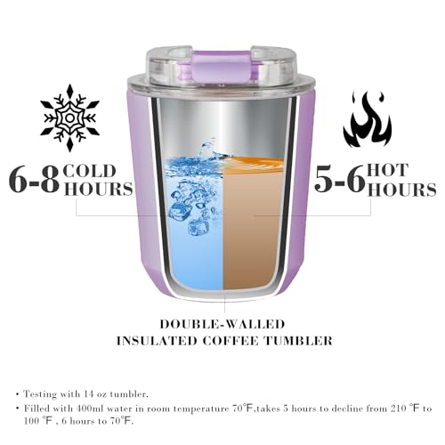 Puraville Insulated Tumblers with Lid, 10 oz Travel Coffee Mug Stainless Steel Vacuum Thermos Cup, 10/14 oz Leak Proof Reusable Double Walled Coffee Tumbler for Iced and Hot Drinks,Lilac