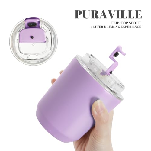 Puraville Insulated Tumblers with Lid, 10 oz Travel Coffee Mug Stainless Steel Vacuum Thermos Cup, 10/14 oz Leak Proof Reusable Double Walled Coffee Tumbler for Iced and Hot Drinks,Lilac