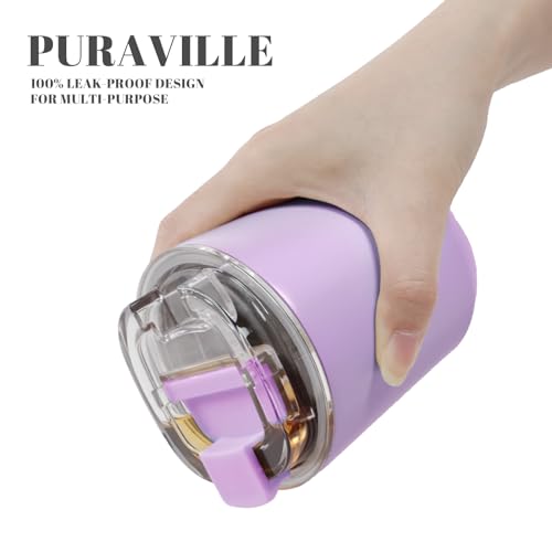 Puraville Insulated Tumblers with Lid, 10 oz Travel Coffee Mug Stainless Steel Vacuum Thermos Cup, 10/14 oz Leak Proof Reusable Double Walled Coffee Tumbler for Iced and Hot Drinks,Lilac