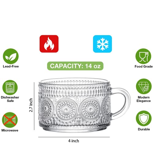 Vintage Embossed Glass Coffee Mug Set of 2
