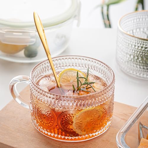 Vintage Embossed Glass Coffee Mug Set of 2