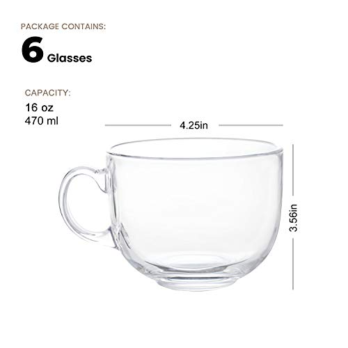 Maredash Set of 6 Clear Jumbo Glass Mugs