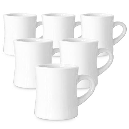 Serami Original 11oz White Diner Coffee Mug Set - Ceramic Mugs Great for Kitchen Set, Travel, and Hot Tea, Retro Waffle House Farmhouse Mug with Handle, Heavy Duty Coffee Cups (6 Pack)