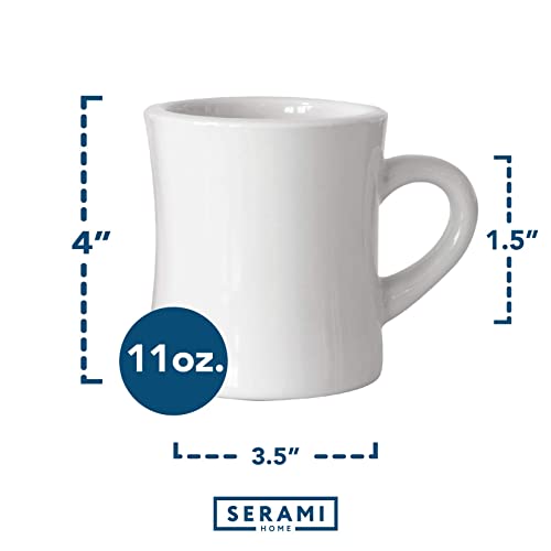 Serami Original 11oz White Diner Coffee Mug Set - Ceramic Mugs Great for Kitchen Set, Travel, and Hot Tea, Retro Waffle House Farmhouse Mug with Handle, Heavy Duty Coffee Cups (6 Pack)