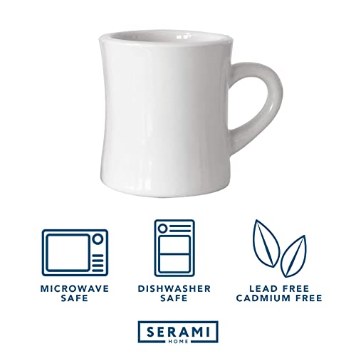 Serami Original 11oz White Diner Coffee Mug Set - Ceramic Mugs Great for Kitchen Set, Travel, and Hot Tea, Retro Waffle House Farmhouse Mug with Handle, Heavy Duty Coffee Cups (6 Pack)