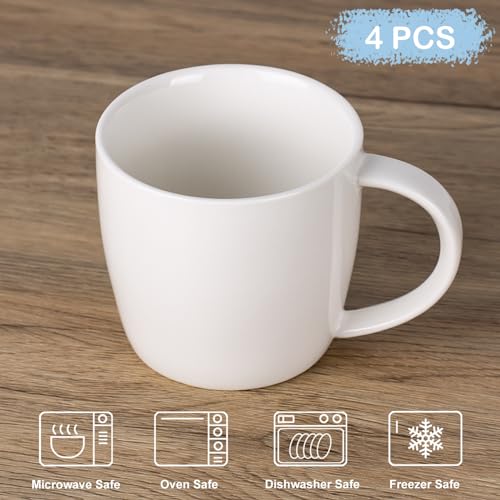 Tacuhy Ceramic Coffee Mugs Set of 4, 14 oz White Coffee Mugs, Coffee Cups with Large Handle, Mug Sets, Ceramic Mugs for Coffee Latte Cappuccino Tea Milk Cocoa, Microwave and Dishwasher Safe