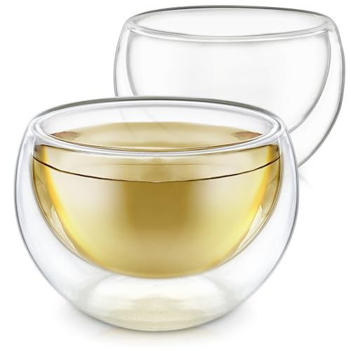 Teabloom Double Walled Cups (5 oz / 150 ml) – Set of 2 Insulated Glass Cups for Tea, Coffee, Espresso, and More – Classica Teacups Collection