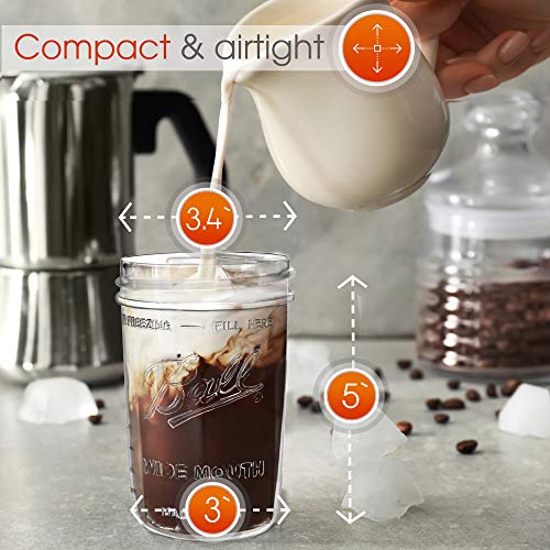 Reusable Wide Mouth Smoothie Cups for Boba Tea/Bubble Tea with Lids and Gold Straws, Mason Jars Glass Cups (2-pack, 16 oz) Brand Capsule Classic