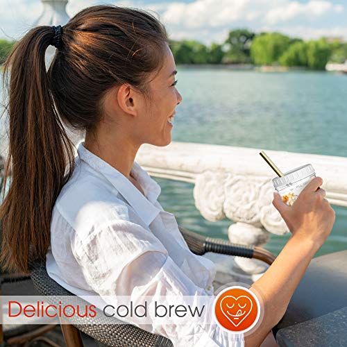 Reusable Wide Mouth Smoothie Cups for Boba Tea/Bubble Tea with Lids and Gold Straws, Mason Jars Glass Cups (2-pack, 16 oz) Brand Capsule Classic