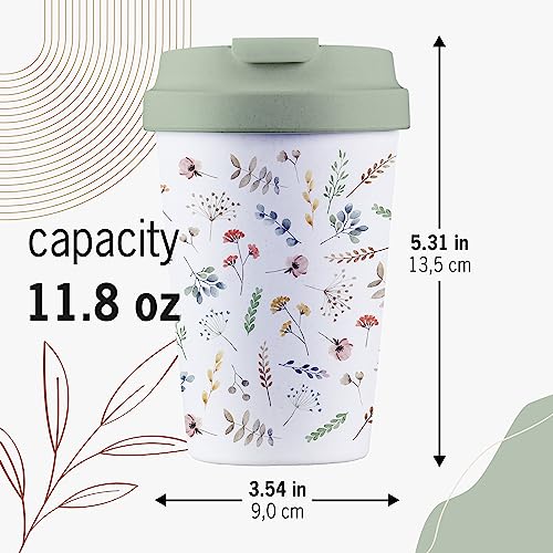 Sustainable Deluxe Cup – Reusable Coffee Mug with Resealable Lid – Cute Travel and To Go Cup for Women – Plant based – Dishwasher Safe, Microwavable and light weight – BPA and Melamine Free – 12 oz