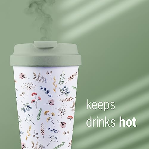 Sustainable Deluxe Cup – Reusable Coffee Mug with Resealable Lid – Cute Travel and To Go Cup for Women – Plant based – Dishwasher Safe, Microwavable and light weight – BPA and Melamine Free – 12 oz