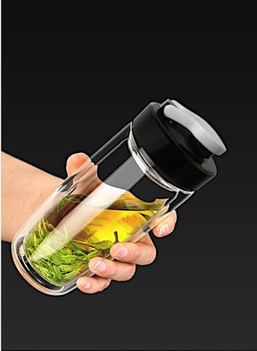 Sun's Tea Arco 16oz Vacuum Insulated Double Wall Glass Tumbler with Drink Hole Lid, Iced Tea or Hot Coffee, Water Bottle Travel Mug - Car Cupholder Friendly (Real Glass, Not Plastic)