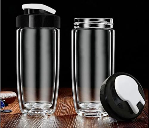 Sun's Tea Arco 16oz Vacuum Insulated Double Wall Glass Tumbler with Drink Hole Lid, Iced Tea or Hot Coffee, Water Bottle Travel Mug - Car Cupholder Friendly (Real Glass, Not Plastic)