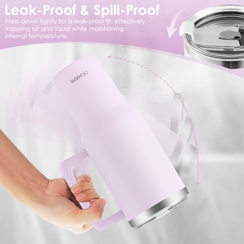 Ochapa 40 oz Tumbler with Handle and Straw Lid Stainless Steel Vacuum Insulated Cup Holder Friendly Keep Cold Coffee Tea Water Gift for Women Men Car Gym Travel, Pink