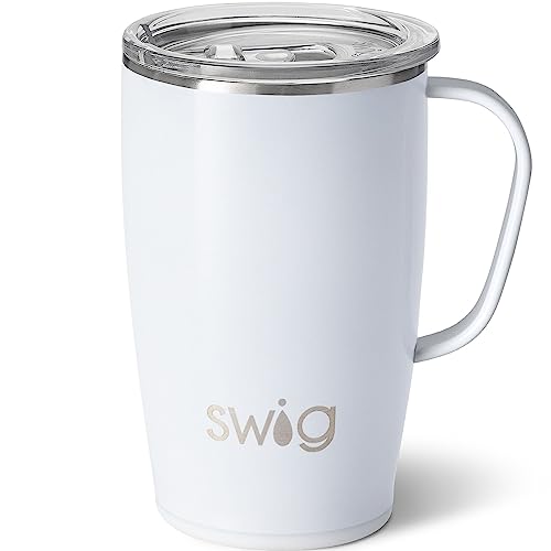 Swig Life 18oz Travel Mug, Insulated Tumbler with Handle and Lid, Travel Coffee Mug, Cup Holder Friendly Travel Mug, Stainless Steel 18 oz Tumbler, Reusable Insulated Tumbler with Lid (Diamond White)