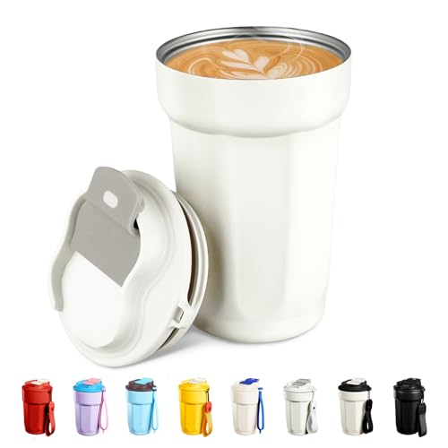 Puraville 12oz Stainless Steel Tumbler, Double Wall Vacuum Insulated Coffee Tumbler Travel Coffee Mug with Leak Proof Lid, Reusable Thermal Cup for Hot and Cold Drinks,Cream