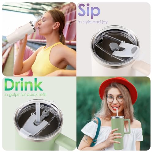 Ochapa 40 oz Tumbler with Handle and Straw Lid Stainless Steel Vacuum Insulated Cup Holder Friendly Keep Cold Coffee Tea Water Gift for Women Men Car Gym Travel, Pink