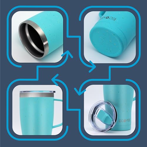 ECOYEE Coffee Travel Cup | Insulated Tumbler with Handle and Lid, Cup Holder Friendly, Dishwasher Safe, Stainless Steel, Insulated Coffee Mug with Lid and Handle (Speckied Cyan,20oz)
