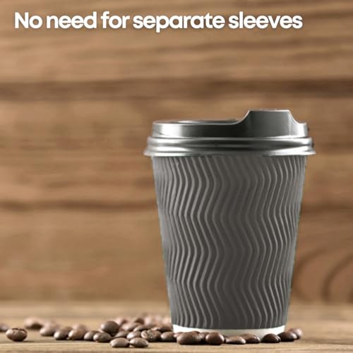 12 oz Disposable Paper Coffee Cups with plastic Lids - Ripple Wall Cups Set for Tea Espresso Hot and Cold Drinks Insulated Travel-Friendly Perfect for Parties Christmas Reusable - Grey 50 Pack