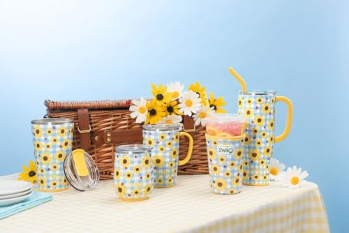 Swig Life 18oz Travel Mug, Insulated Tumbler with Handle and Lid, Travel Coffee Mug, Cup Holder Friendly Travel Mug, Stainless Steel 18 oz Tumbler, Reusable Insulated Tumbler with Lid (Picnic Basket)