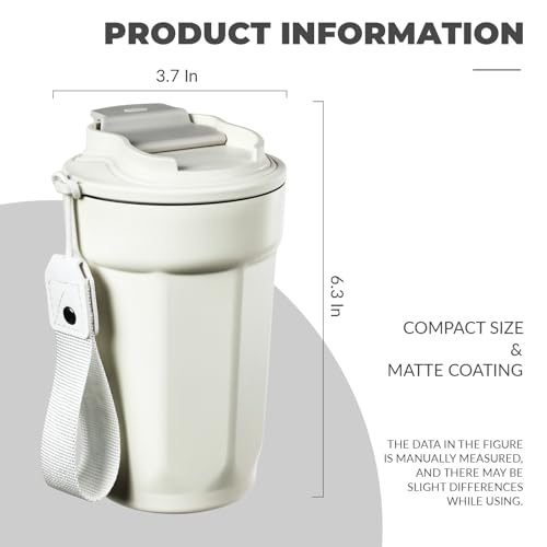 Puraville 12oz Stainless Steel Tumbler, Double Wall Vacuum Insulated Coffee Tumbler Travel Coffee Mug with Leak Proof Lid, Reusable Thermal Cup for Hot and Cold Drinks,Cream