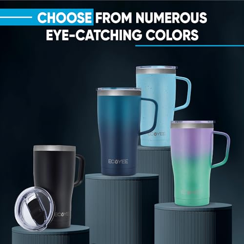 ECOYEE Coffee Travel Cup | Insulated Tumbler with Handle and Lid, Cup Holder Friendly, Dishwasher Safe, Stainless Steel, Insulated Coffee Mug with Lid and Handle (Speckied Cyan,20oz)