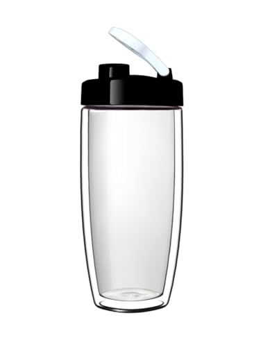 Sun's Tea Arco 16oz Vacuum Insulated Double Wall Glass Tumbler with Drink Hole Lid, Iced Tea or Hot Coffee, Water Bottle Travel Mug - Car Cupholder Friendly (Real Glass, Not Plastic)