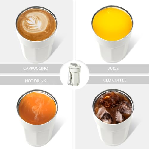 Puraville 12oz Stainless Steel Tumbler, Double Wall Vacuum Insulated Coffee Tumbler Travel Coffee Mug with Leak Proof Lid, Reusable Thermal Cup for Hot and Cold Drinks,Cream