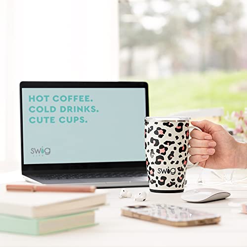 Swig Life 18oz Travel Mug, Insulated Tumbler with Handle and Lid, Travel Coffee Mug, Cup Holder Friendly Travel Mug, Stainless Steel 18 oz Tumbler, Reusable Insulated Tumbler with Lid (Diamond White)