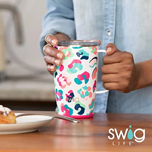 Swig Life 18oz Travel Mug, Insulated Tumbler with Handle and Lid, Travel Coffee Mug, Cup Holder Friendly Travel Mug, Stainless Steel 18 oz Tumbler, Reusable Insulated Tumbler with Lid (Diamond White)
