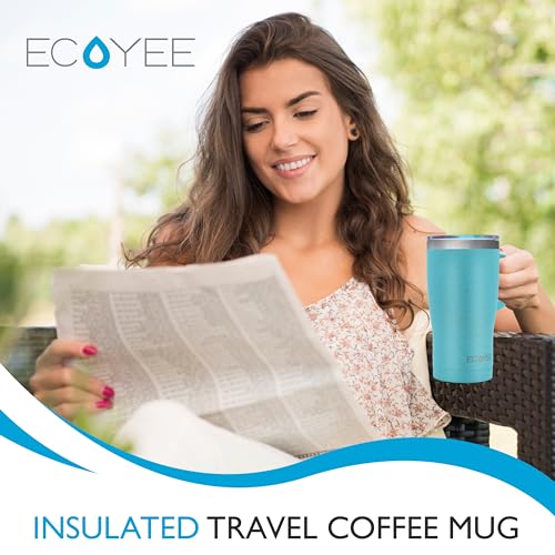 ECOYEE Coffee Travel Cup | Insulated Tumbler with Handle and Lid, Cup Holder Friendly, Dishwasher Safe, Stainless Steel, Insulated Coffee Mug with Lid and Handle (Speckied Cyan,20oz)