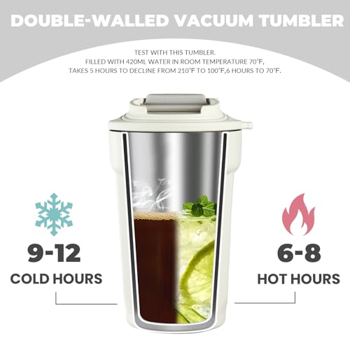 Puraville 12oz Stainless Steel Tumbler, Double Wall Vacuum Insulated Coffee Tumbler Travel Coffee Mug with Leak Proof Lid, Reusable Thermal Cup for Hot and Cold Drinks,Cream