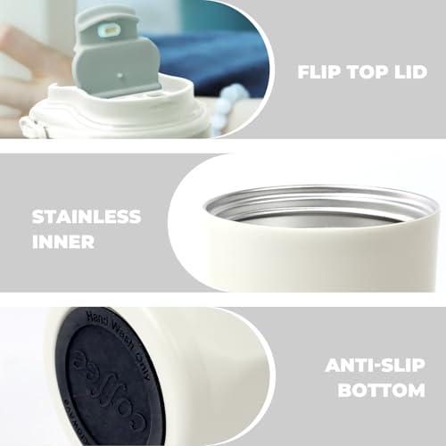 Puraville 12oz Stainless Steel Tumbler, Double Wall Vacuum Insulated Coffee Tumbler Travel Coffee Mug with Leak Proof Lid, Reusable Thermal Cup for Hot and Cold Drinks,Cream