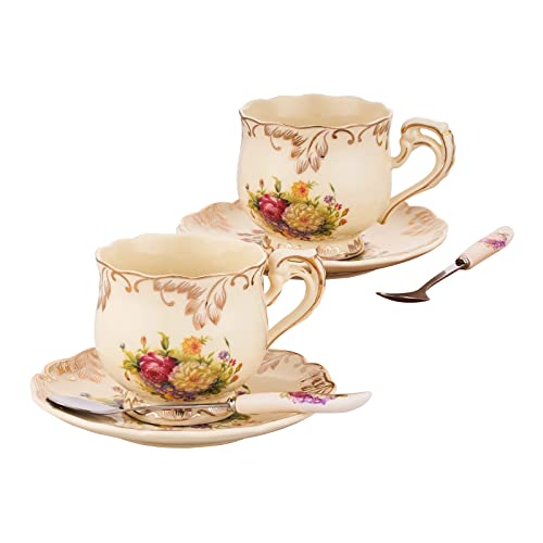 Vintage Floral Porcelain Tea Cups and Saucers Set