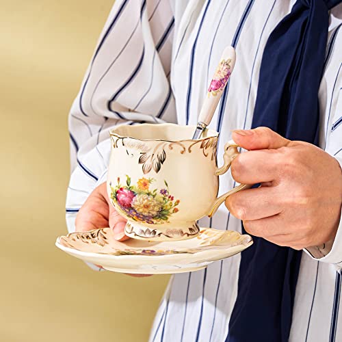 Vintage Floral Porcelain Tea Cups and Saucers Set