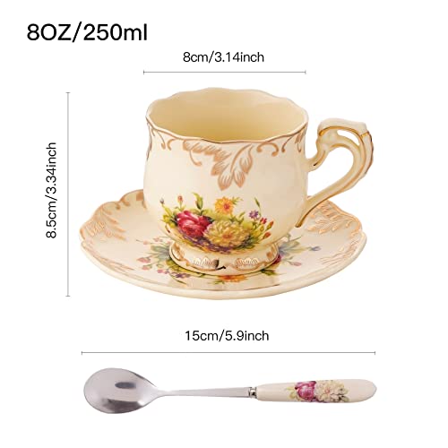 Vintage Floral Porcelain Tea Cups and Saucers Set