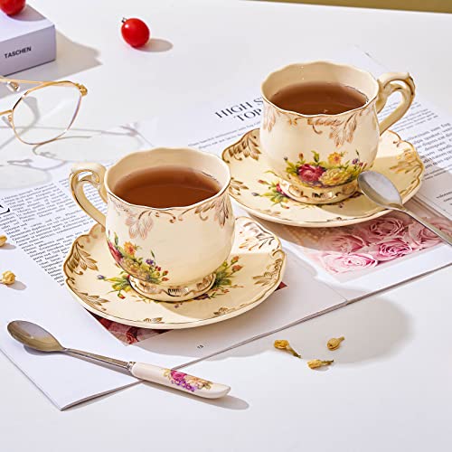 Vintage Floral Porcelain Tea Cups and Saucers Set