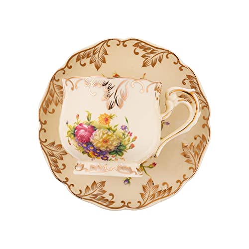 Vintage Floral Porcelain Tea Cups and Saucers Set