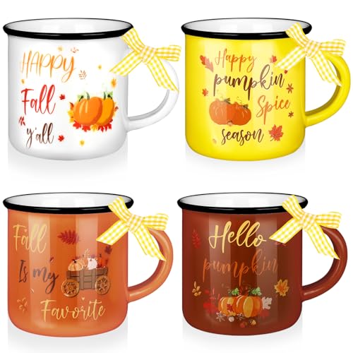 Lallisa 4 Pcs Fall Mini Coffee Mug Autumn Pumpkin Maple Leaf Mini Coffee Cups Fall Tiered Tray Decor with Handle for Kitchen Farmhouse Thanksgiving Home Decoration Centerpieces Gift Centerpieces Party
